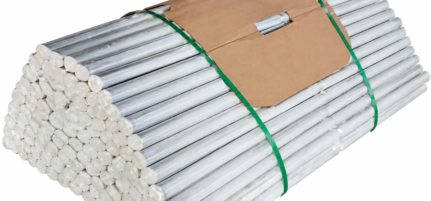 White fiberglass plant support rods, shown as a material option for cucumber trellis planning
